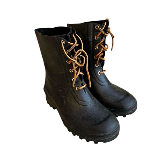 Tretorn Black Lace Up Combat Style Rain Boot Sz 37 - Picture 1 of 10